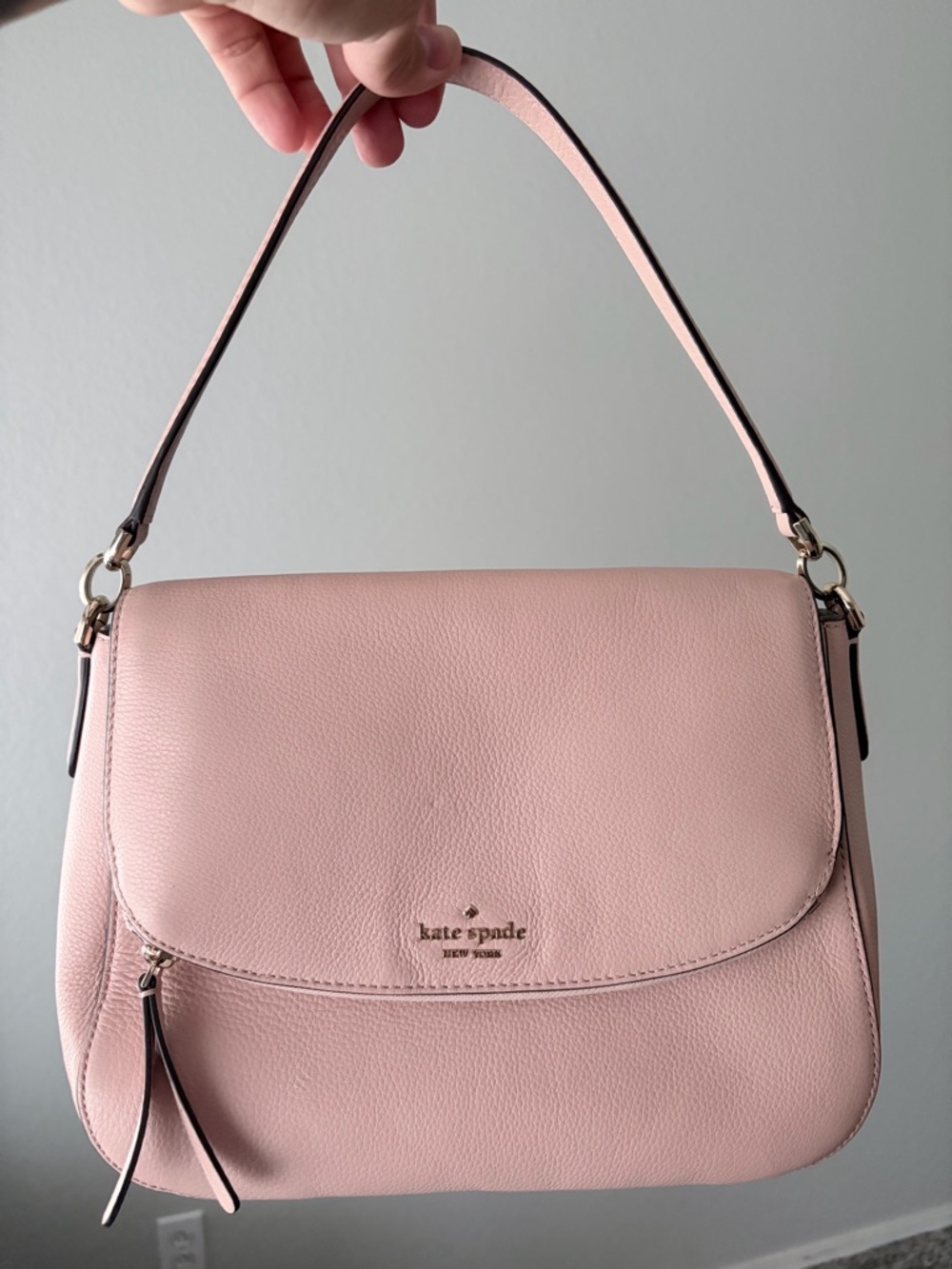 kate spade blush pink pebbled leather shoulder bag with top handle